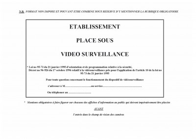 Etablissement placé sous vidéo surveillance A4/A5